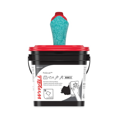Hand Wipes | WypAll 91371 Power Clean ProScrub Pre-Saturated Wipes - Citrus Scent, Green (75/Bucket) image number 0