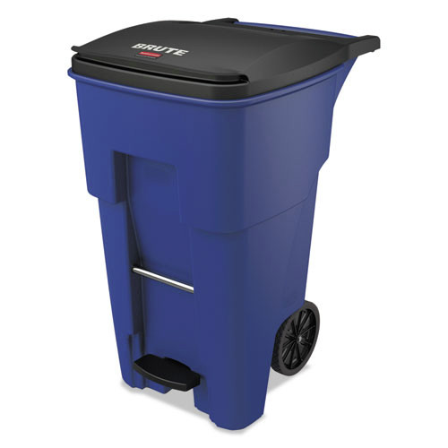 Trash Cans | Rubbermaid 1971970 BRUTE 65 Gallon Step-On Rollout Container - Blue image number 0