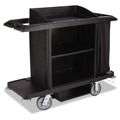 Office Jansan | Rubbermaid Commercial FG618900BLA 22 in. x 60 in. x 50 in. 2 Bins 3 Shelves Plastic Housekeeping Cart - Black image number 0
