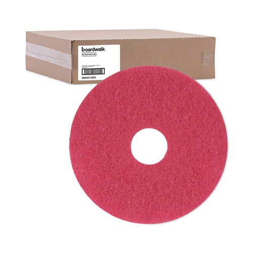 Cleaning Cloths | Boardwalk BWK4013RED 13 in. Diameter Buffing Floor Pads - Red (5/Carton) image number 0