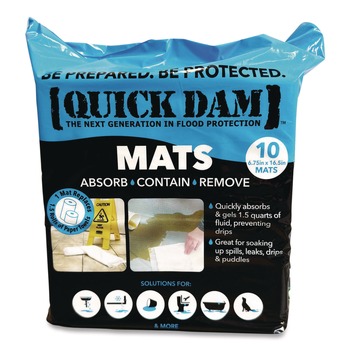Quick Dam Super Absorbent Mats, 1.5 qt, 7-in x 14-in, 10/Pack