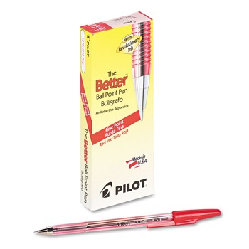 Pilot Better 0.7 mm. Fine Stick Ballpoint Pen - Red Ink/Translucent Red Barrel (1-Dozen)
