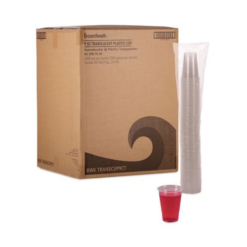 Office Jansan | Boardwalk BWKTRANSCUP9CT 9 oz. Polypropylene Plastic Cold Cups - Translucent (100 Cups/Sleeve, 25 Sleeves/Carton) image number 0