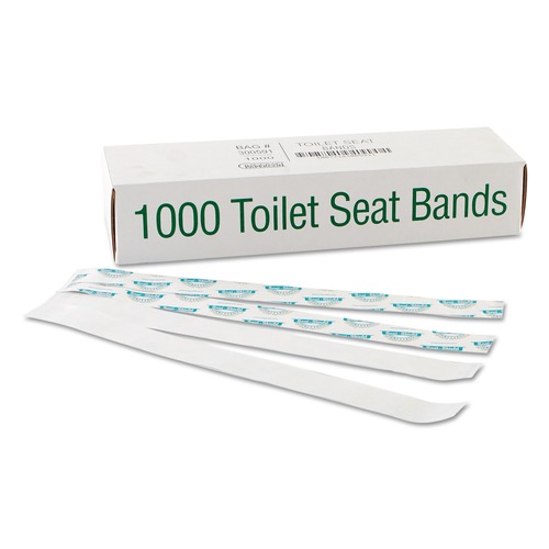 Cleaning & Janitorial Supplies | Bagcraft 300591 Sani/Shield Printed 16 in. x 1.5 in. Toilet Seat Band - Deep Blue/White (1000/Carton) image number 0