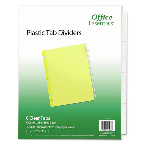 Office Jansan | Office Essentials 11468 11 x 8.5 Plastic Insertable Dividers - Clear Tabs (8-Pieces/Set) image number 0