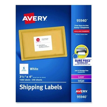 Avery 3.33 in. x 4 in. Shipping Labels-Bulk Packs for Inkjet/Laser Printers - White (6/Sheet, 250 Sheets/Box)