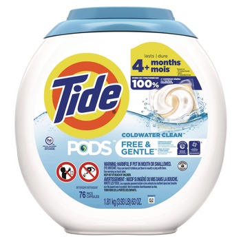 Tide PODS 63 oz. Tub HE Compatible Laundry Detergent - Free and Gentle (4/Carton)