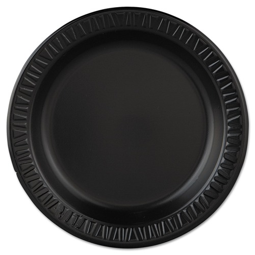 Early Labor Day Sale | Dart 9PBQR 9 in. Diameter Quiet Classic Laminated Foam Dinnerware Plate - Black (125/Pack, 4 Packs/Carton) image number 0
