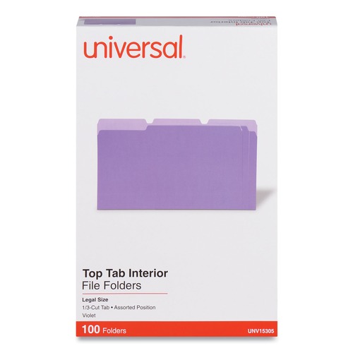 Universal UNV15305 1/3-Cut Tabs, Interior File Folders - Legal Size, Violet (100/Box) image number 0