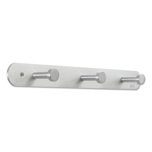 Office Jansan | Safco 4201 18 in. x 2-3/4 in. x 2 in. Three Hooks Metal Nail Head Wall Coat Rack - Satin Aluminum image number 0