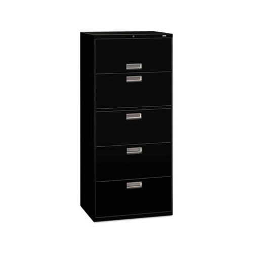  | HON H675.L.PCS1 Brigade 600 Series 30 in. x 19.25 in. x 67 in. 4 Drawer 1 Roll-Out File/Posting Shelf Lateral File Cabinet - Black image number 0