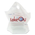 Food Service | AmerCareRoyal RPWB1919 19 in. x 9.5 in. x 19 in. Take-Out Labeling Cut-Out Handles Wave Top To-Go Bags - White/Blue/Red (500/Carton) image number 2
