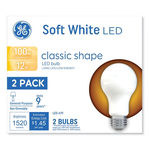  | GE 93109188 12 Watts A19 Classic LED Non-Dim Light Bulb - Soft White (2/Pack) image number 0