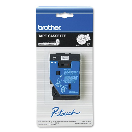 Bulk Savings Pricing 2 | Brother P-Touch TC20Z1 TC 0.37 in. x 25.2 ft. Tape Cartridge for P-Touch Labelers - Black on White image number 0