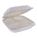 Food Trays, Containers, and Lids | Pactiv Corp. YCN809030000 3-Compartment 9 x 9 x 3.1 EarthChoice SmartLock Microwavable MFPP Plastic Hinged Lid Container - White (120/Carton) image number 0