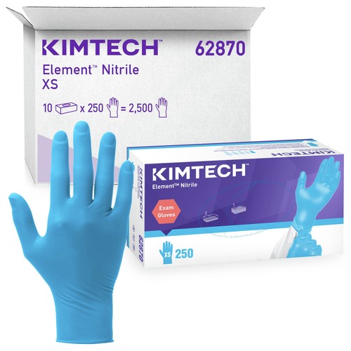 Disposable Gloves | Ansell 62870 Kimtech Element Nitrile Exam Gloves - X-Small, Blue (2500/Carton) image number 0