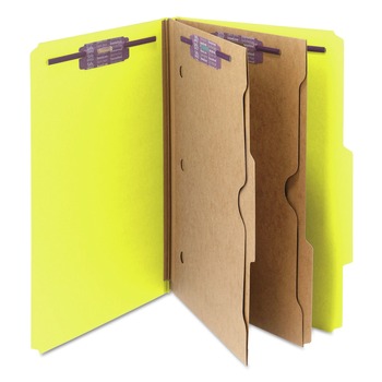 Smead 6 SafeSHIELD Fasteners 2 Dividers Legal Size 6-Section Pressboard Top Tab Pocket Classification Folders - Yellow (10/Box)