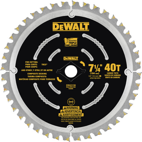 Saw Accessories | Dewalt DWA31740 7 1/4 in. 40T Composite Decking Blade image number 0