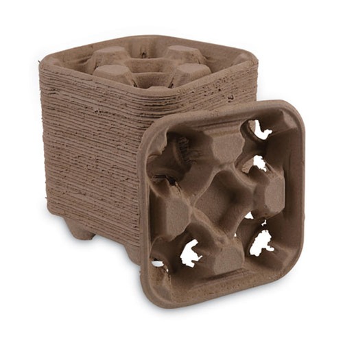 Cups and Lids | Boardwalk BWK4CUPCARRIER Four Cup Carrier Tray for 8 - 32 oz. Cups - Kraft (300/Carton) image number 0