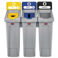 Rubbermaid Commercial 2007917 Slim Jim 69 gal. 3 Stream Landfill/Paper/Bottles/Cans Recycling Station - Gray image number 1