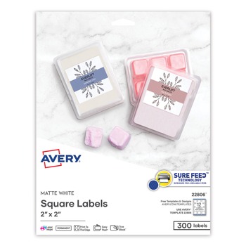 Avery 2 in. x 2 in. Square Labels with Sure Feed and TrueBlock - White (300/Pack)
