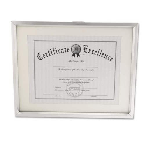 Office Jansan | Universal UNV76854 11.25 in. x 14.5 in. Easel Back Plastic Document Frame - Metallic Silver image number 0