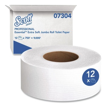 Scott 07304 3.55 in. x 750 ft. 2-Ply Septic Safe Essential Extra Soft JRT - White (12/Carton)