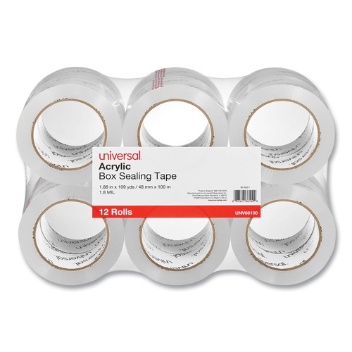 Office Jansan | Universal UNV66100 3 in. Core 1.88 in. x 109 yds. Deluxe General-Purpose Acrylic Box Sealing Tape - Clear (12/Pack) image number 0