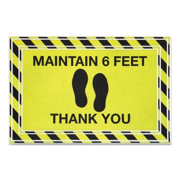 Apache Mills 24 in. x 36 in. Maintain 6 Feet Thank You Message Floor Mats - Black/Yellow