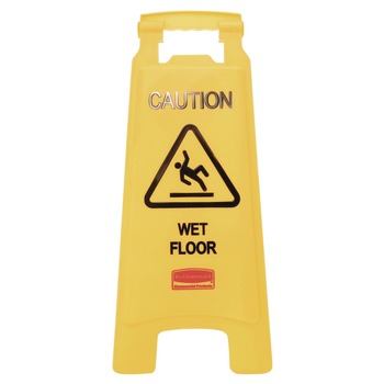 Rubbermaid Commercial 11 in. x 12 in. x 25 in. Caution Wet Floor Sign - Bright Yellow