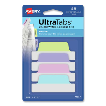Avery 2.5 in. x 1 in. 1/5-Cut Ultra Tabs Repositionable Tabs - Assorted Pastel Colors (48/Pack)
