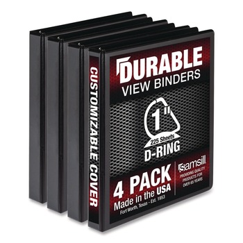 Samsill 11.5 in. x 8.5 in. 3 Rings 1 in. Capacity Durable D-Ring View Binders - Black (4/Pack)