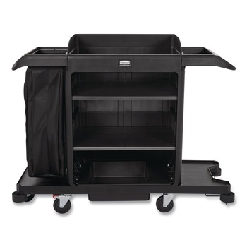 Rubbermaid Commercial 24.4 in. x 62.4 in. x 49 in. Full-Size 3-Shelf Housekeeping Cart - Black