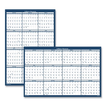 House of Doolittle 12-Month (Jan to Dec): 2026 24 in. x 37 in. Recycled Poster Style Reversible/Erasable Yearly Wall Calendar - White/Blue/Gray Sheets