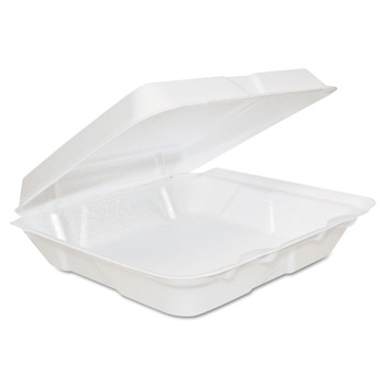 FOOD TRAYS CONTAINERS LIDS | Dart 80HT1R 8 in. x 8 in. x 2.25 in. Foam Hinged Lid Containers - White (200/Carton)
