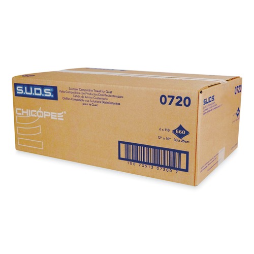 Office Jansan | Chicopee 0720 S.U.D.S. 10 in. x 12 in. 1-Ply Towels For Quat - White (110/Roll, 6 Rolls/Carton) image number 0