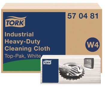 Tork 1-Ply 13.97 x 4.25 in. Industrial Heavy-Duty Cleaning Cloth - Unscented, White (4/Carton)