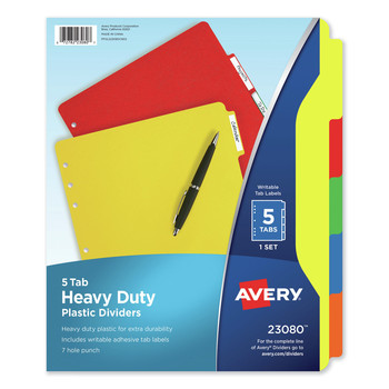 Avery 11 x 8.5 Heavy-Duty Plastic Dividers with Multicolor Tabs and White Labels - Assorted (5-Pieces/Set)