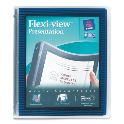 Office Jansan | Avery 17685 3 Round Rings 1 in. Capacity 11 in. x 8.5 in. Flexi-View Binder - Navy Blue image number 0