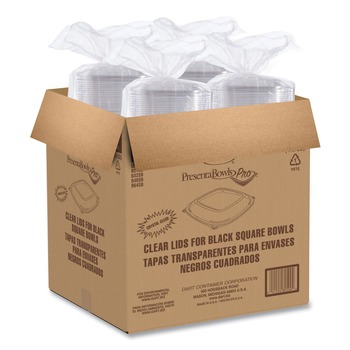 Dart PresentaBowls Pro 8.5 in. x 8.5 in. x 0.5 in. Square Plastic Lids for 24 oz. to 32 oz. Bowls - Clear (252/Carton)