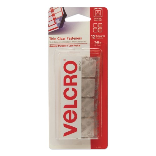 Paper Fasteners | Velcro 91330 0.88 in. x 0.88 in. Removable Adhesive Sticky-Back Fasteners - Clear (12/Pack) image number 0