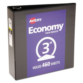Avery 3 Round Rings 3 in. Capacity 11 in. x 8.5 in. Economy View Binder - Black
