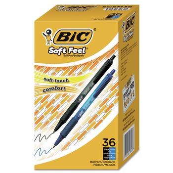 BIC Soft Feel 1 mm Medium Ballpoint Pen Value Pack - Assorted Ink and Barrel Colors (36/Pack)