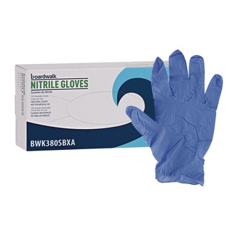 Boardwalk 380 Series 4 mil Thick 9.5 in. Long Powder-Free Disposable General-Purpose Nitrile Gloves - Small, Blue (100/Box)
