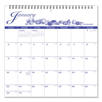 AT-A-GLANCE 12-Month: Jan 2026 to Dec 2026 12 in. x 12 in. Victorian Illustrations Artwork Illustrator's Edition Wall Calendar - White/Blue Sheets
