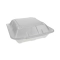  | Pactiv Corp. YTD19903ECON 3 Compartment 9.13 in. x 9 in. x 3.25 in. Dual Tab Lock Economy Foam Hinged Lid Containers - White (150/Carton) image number 0