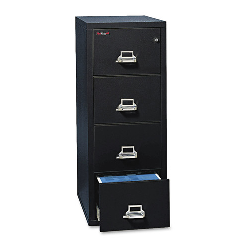  | FireKing 4-1831-CBL 17.75 in. x 31.56 in. x 52.75 in. 1-Hour Fire Protection 4 Letter-Size File Drawers Insulated Vertical File - Black image number 0