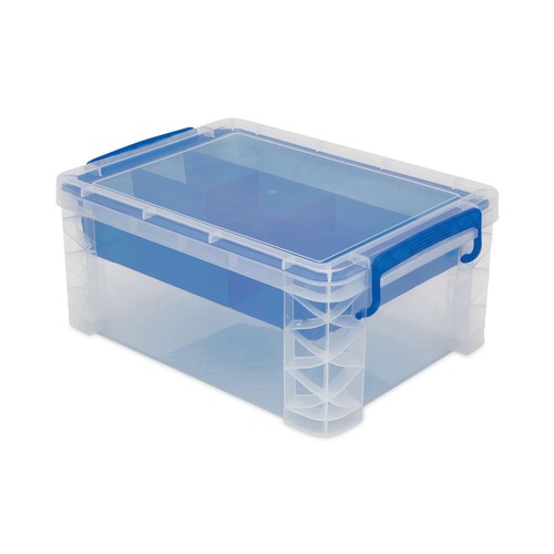 Office Jansan | Advantus 37371 6 Sections 10.38 in. x 14.25 in. x 6.5 in. Super Stacker Divided Storage Box - Clear/Blue image number 0