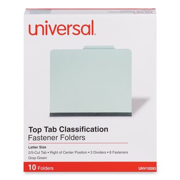 Universal UNV10293 3 Dividers Letter Size Eight-Section Pressboard Classification Folders - Gray-Green (10/Box)