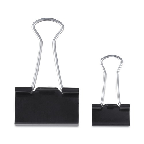 Customer Appreciation Sale - Save up to $60 off | Universal UNV11160 Binder Clips in Dispenser Tub - Assorted Sizes, Black/Silver (60/Pack) image number 0